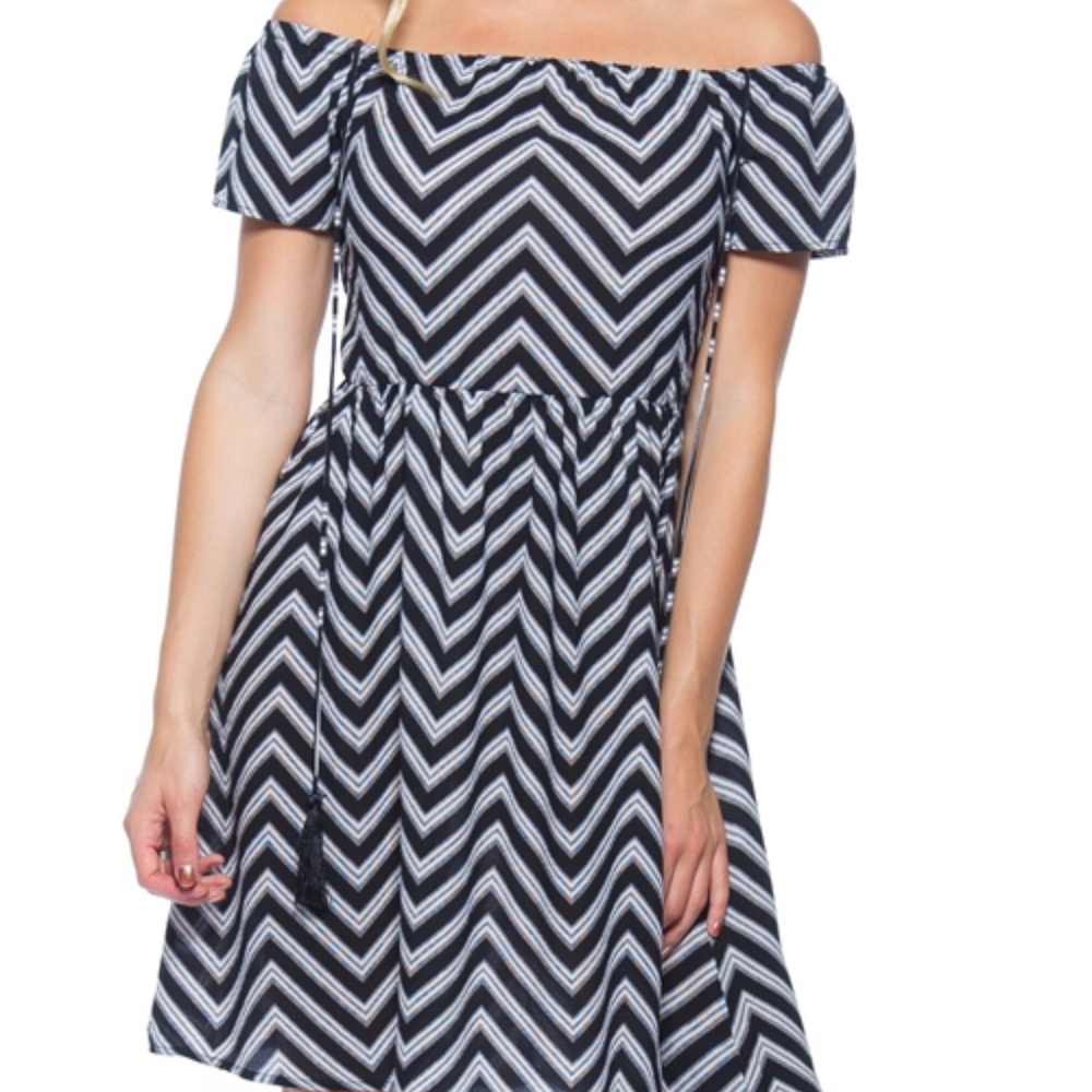 STRIPED BOHO OFF THE SHOULDER MIDI DRESS